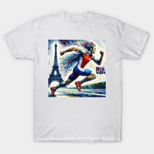 USA Runner Shirt, Paris France, 2024 Shirt, USA Flag Shirt, Running Tshirt, Gift for Runner, Marathon Runner, Track and Field, Track Coach T-Shirt